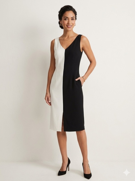 Evan Picone Dresses & Skirts - Evan Picone Black and White Colorblock Midi Dress